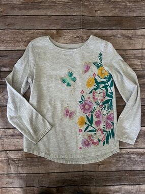 Jumping Beans Girls Size 6 Floral Butterfly Glitter Long Sleeve Shirt